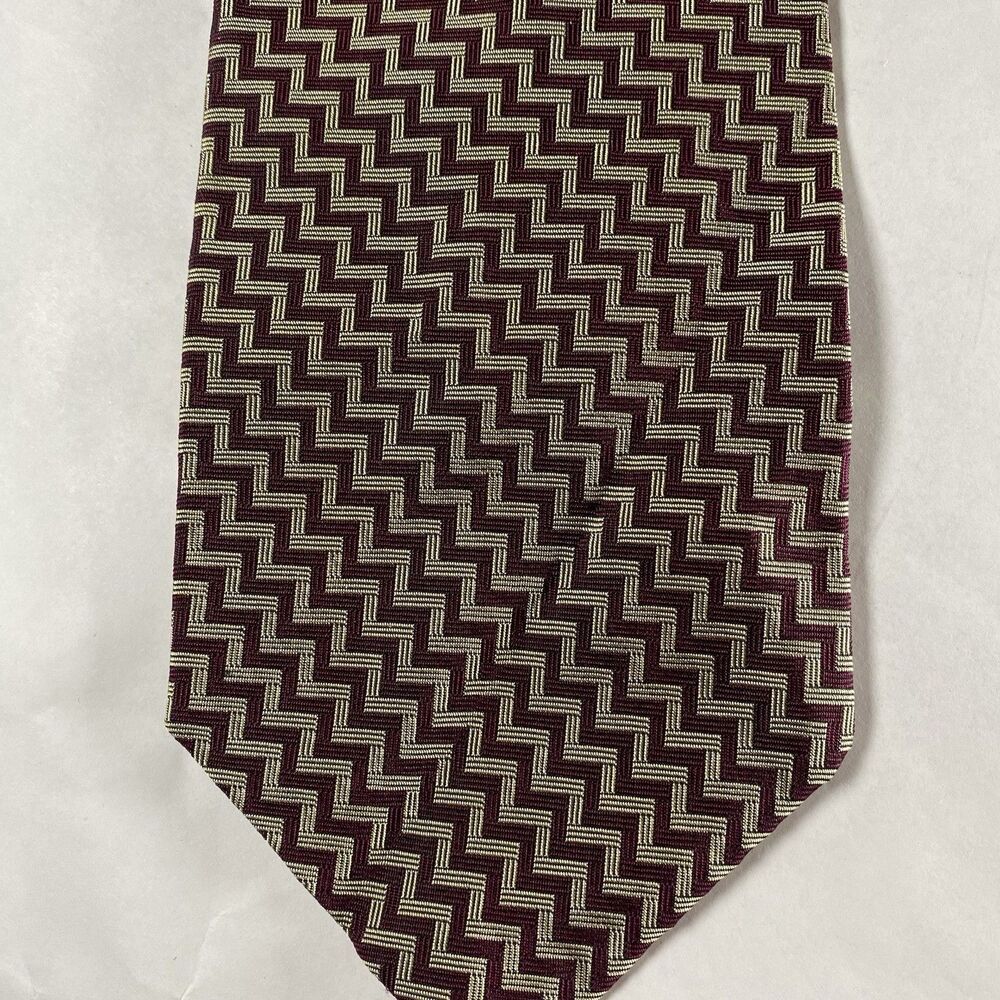 Polo Ralph Lauren Silk Neck Tie ZigZag Waves Vintage Hand Made in USA Gold